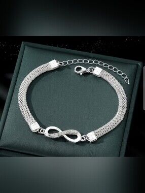 Source Unknown Silver Infinity Mesh Bracelet with Crystal Accents